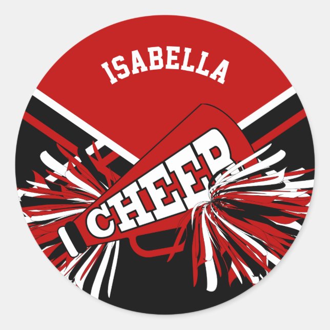 📣 Cheerleader - Red, Black and White Classic Round Sticker (Front)