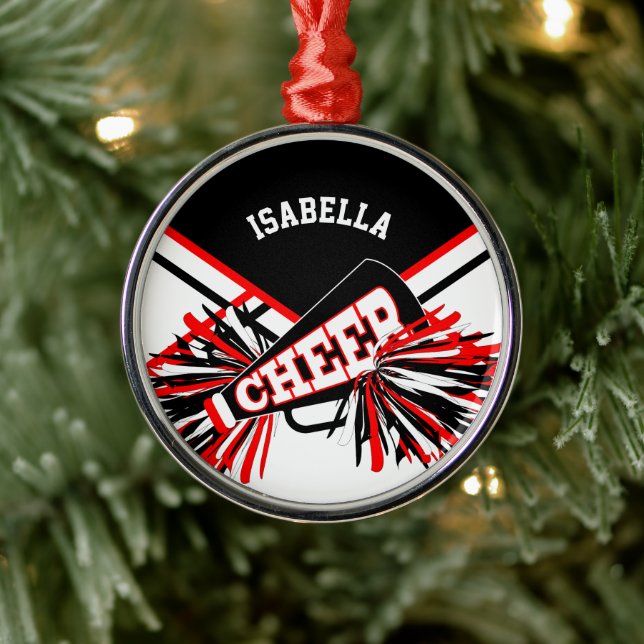 Cheerleader 📣💖 - Red, White and Black Metal Ornament (Tree)