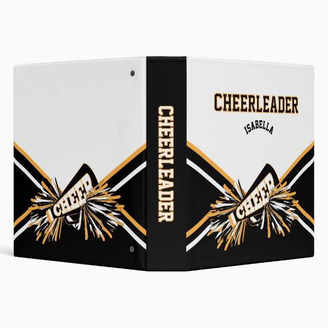 Cheerleader School Colours Black, White & Gold Binder (Background)