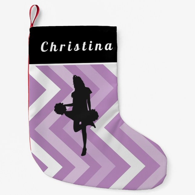 Cheerleader Silhouette Cheer Cute Pink Pretty Name Small Christmas Stocking (Front)