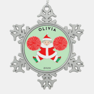 Cheerleader Snowflake Pewter Christmas Ornament