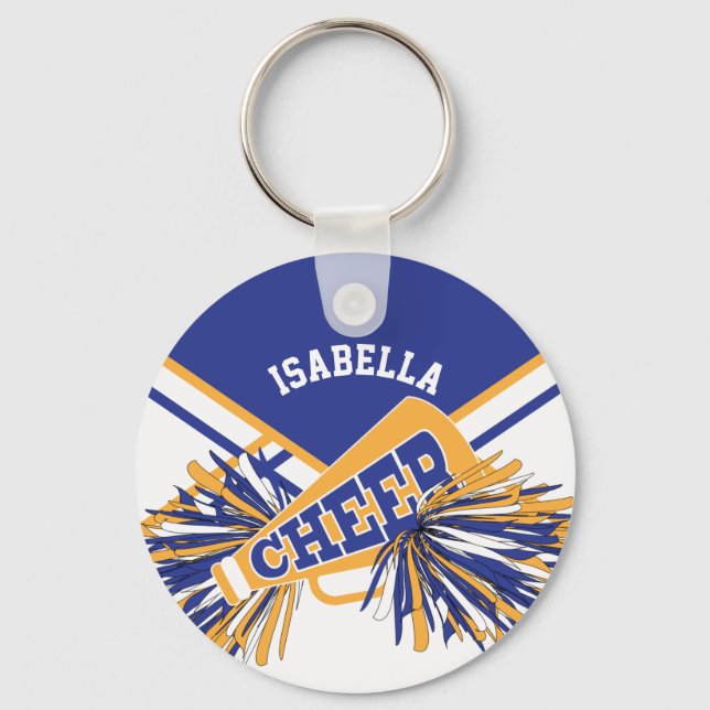 Cheerleader Spirit -Blue, Gold and White 2 Keychain (Front)