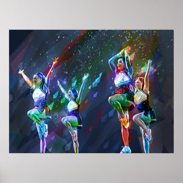 Cheerleader Squad with Cut Paper Background Poster (Front)