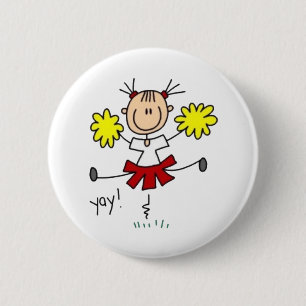 Cheerleader Stick Fgure 2 Inch Round Button