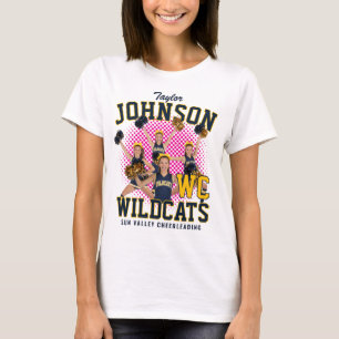 Cheerleader Team Custom Photo Retro Bootleg Blue T-Shirt