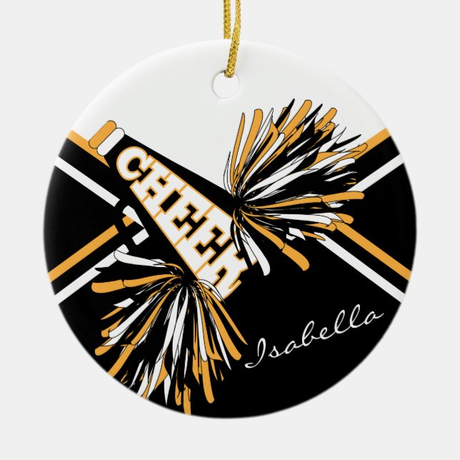 Cheerleader - White, Black and Gold Ceramic Ornament (Front)