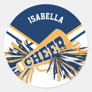 📣 Cheerleader  - White, Blue and Gold Classic Round Sticker
