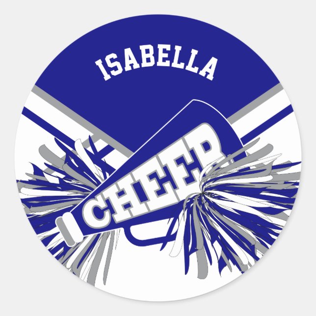📣 Cheerleader  - White, Blue and Grey Classic Round Sticker (Front)