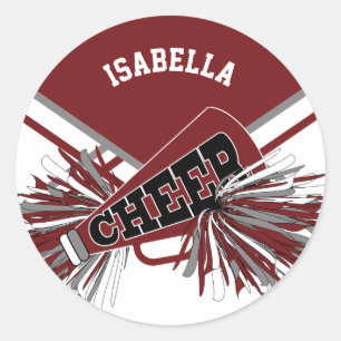 📣 Cheerleader  - White, Maroon and Gray Classic Round Sticker