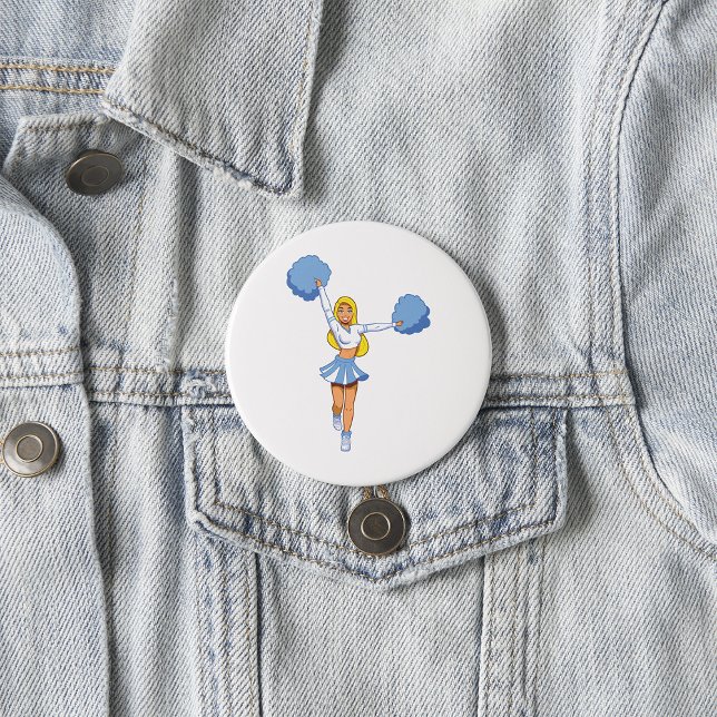 Cheerleader With Blue Pom Poms 3 Inch Round Button (Creator Uploaded)