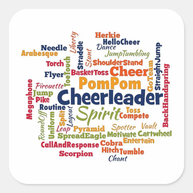 Cheerleader Word Cloud (Cheer Leader) Square Sticker (Front)