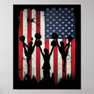 Cheerleaders Usa American Flag 4th Of July Cheerle Poster
