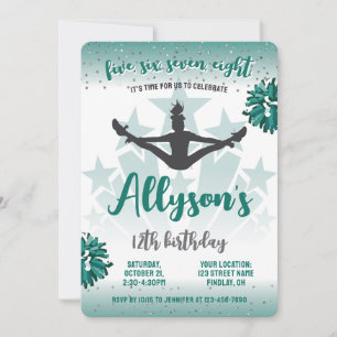 Cheerleading Birthday Party, Any Age Green Invitation