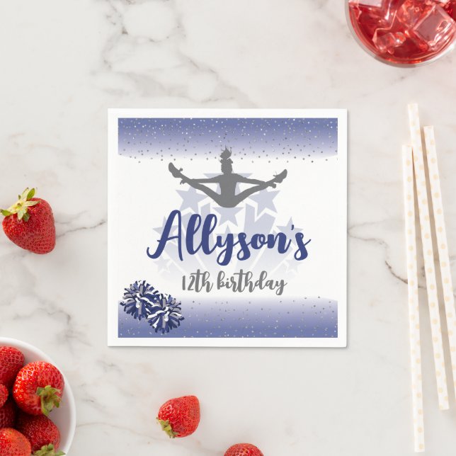 Cheerleading Birthday Party, Any Age Navy Blue Napkin (Insitu)