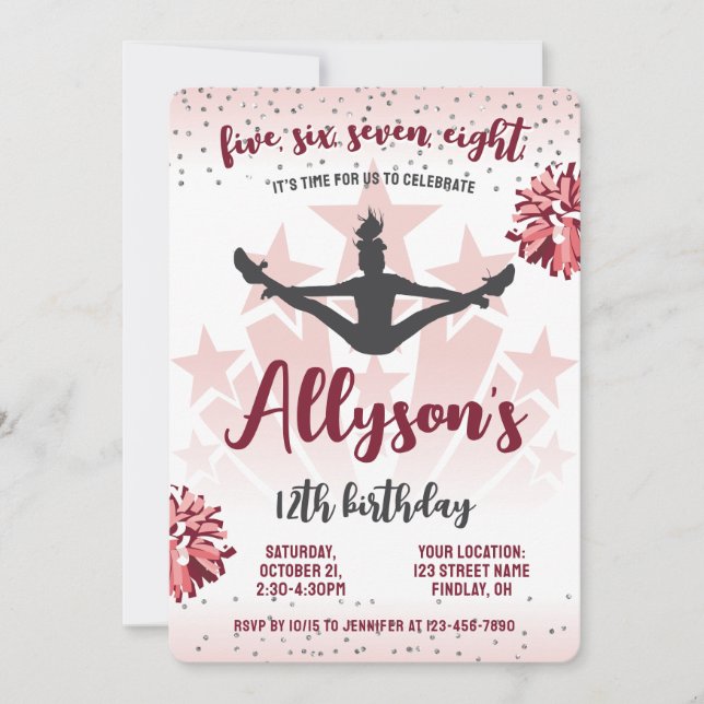 Cheerleading Birthday Party, Any Age Pink Invitation (Front)