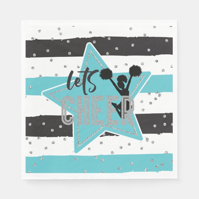 Cheerleading blue Silver Black Cheer Birthday Napkin (Front)