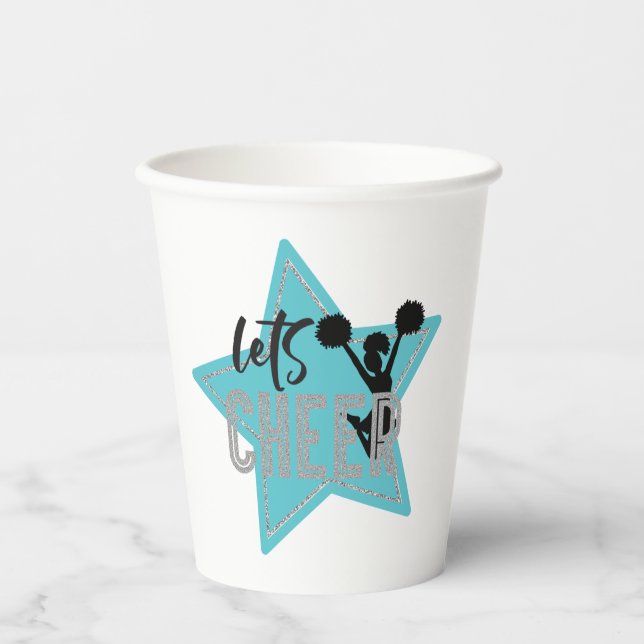 Cheerleading blue Silver Black Cheer Birthday Paper Cups (Front)
