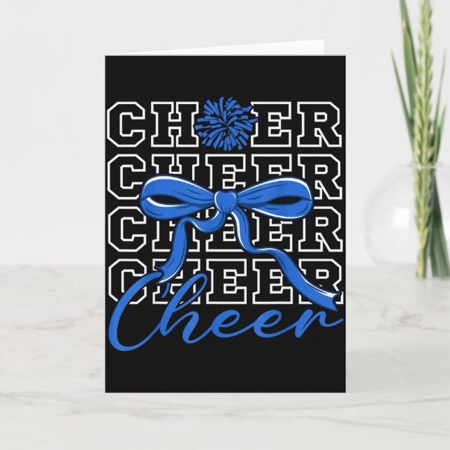 Cheerleading Cheer Blue Coquette Bow Cheerleader F Card (Front)