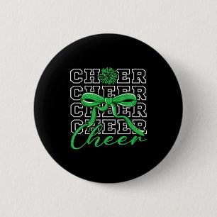 Cheerleading Cheer Green Coquette Bow Cheerleader 2 Inch Round Button