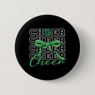Cheerleading Cheer Green Coquette Bow Cheerleader 2 Inch Round Button