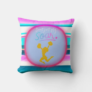 Cheerleading "Don't Just Fly, Soar" Stripes    Throw Pillow