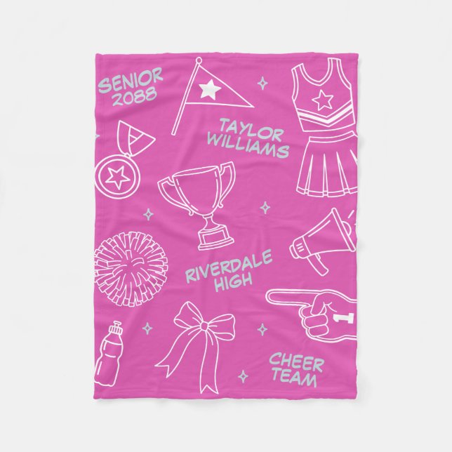 Cheerleading Doodle Cheer Team Senior Gift Fleece Blanket (Front)