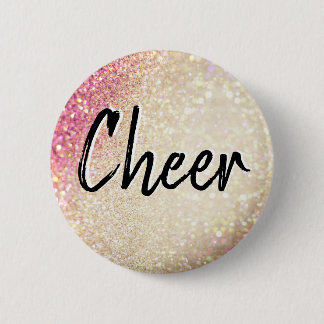 Cheerleading Faux Gold and Pink Glitter 2 Inch Round Button