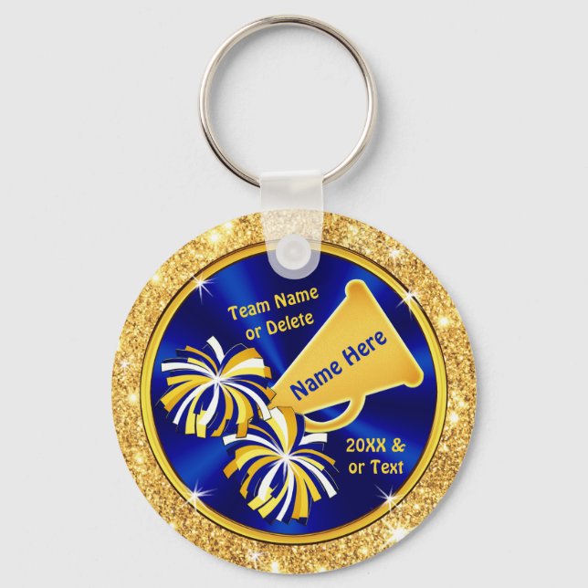 Cheerleading Gift Ideas Cheap, Blue and Gold Cheer Keychain (Front)