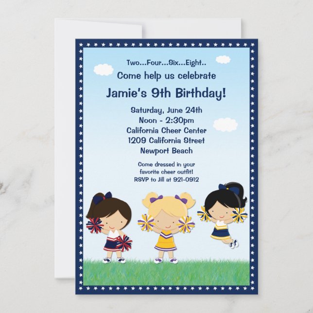 Cheerleading Girls Birthday Party Invitation (Front)
