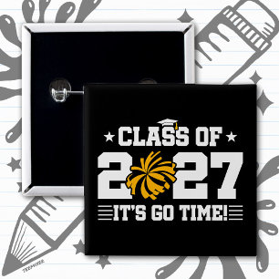 Cheerleading Graduation Time Senior Class of 2027 2 Inch Square Button