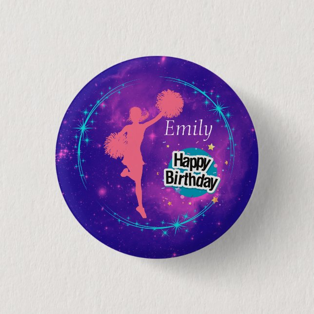 Cheerleading Happy Birthday Galaxy Personalized    1 Inch Round Button (Front)
