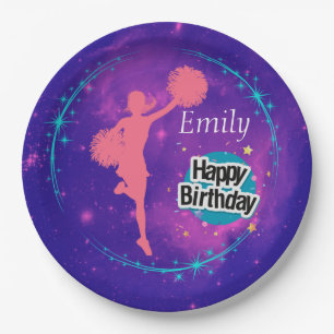 Cheerleading Happy Birthday Galaxy Personalized Paper Plate