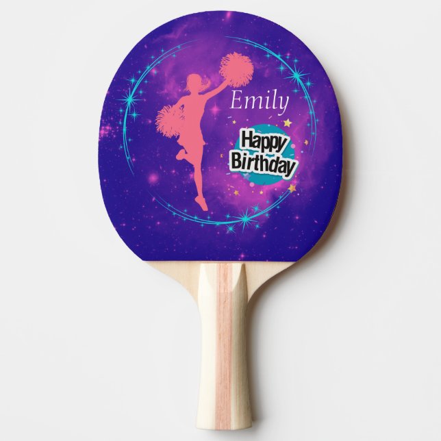 Cheerleading Happy Birthday Galaxy Personalized   Ping Pong Paddle (Front)