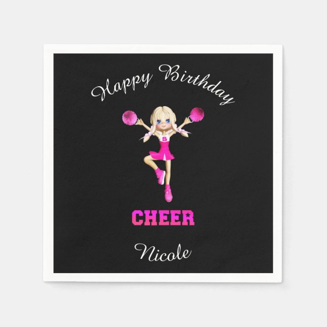 Cheerleading "Happy Birthday" Personalized Napkin (Front)