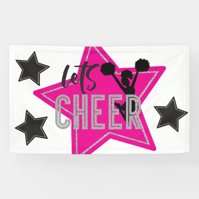 Cheerleading Pink Silver Black Cheer Birthday Banner (Horizontal)