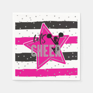 Cheerleading Pink Silver Black Cheer Birthday Napkin