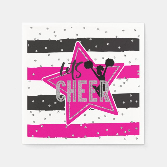 Cheerleading Pink Silver Black Cheer Birthday Napkin (Front)