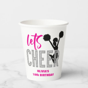 Cheerleading Pink Silver Black Cheer Birthday Paper Cups