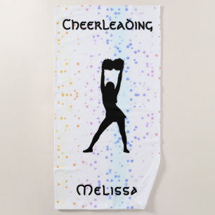 Cheerleading Rainbow Confetti Personalized Fleece  Beach Towel