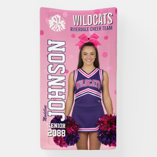 Cheerleading Senior Cheer Team Custom Pink Sports Banner (Vertical)