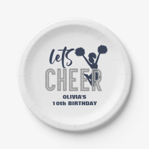 Cheerleading Silver and Navy Cheer Birthday Paper Plate