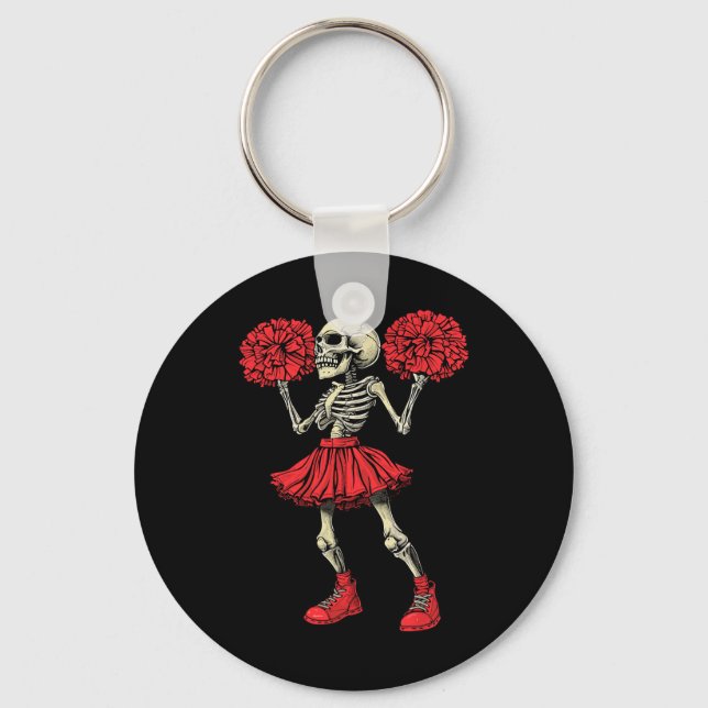 Cheerleading Skeleton Halloween Cheerleader  Keychain (Front)