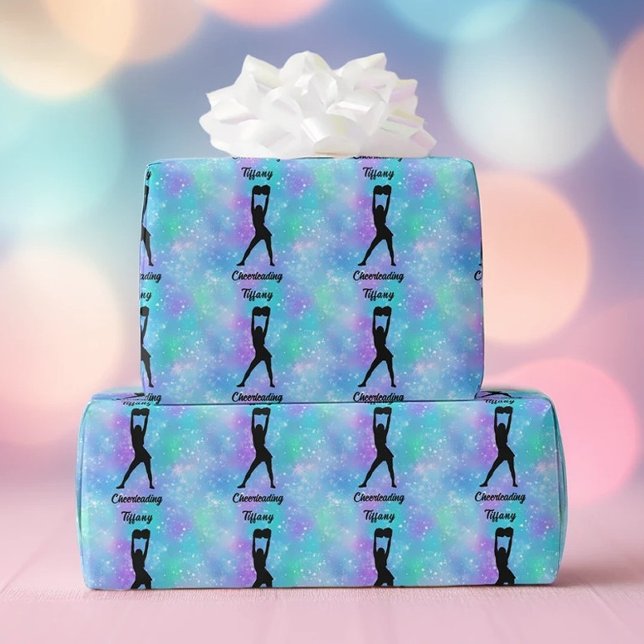 Cheerleading Snowflake Colour Blast with Her Name  Wrapping Paper (Creator Uploaded)