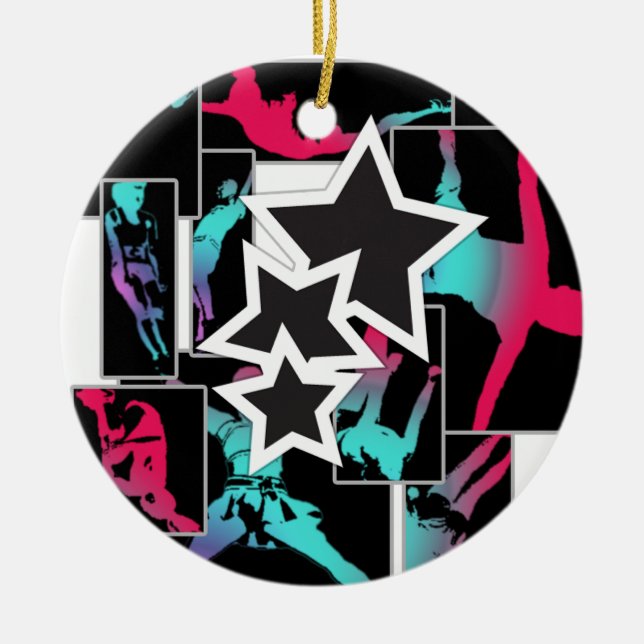 Cheerleading stunts ceramic ornament (Front)