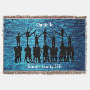 Cheerleading "Stunts Gotta Hit" Metallic Blue Throw Blanket