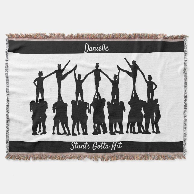 Cheerleading "Stunts Gotta Hit" Personalized Throw Blanket (Front)