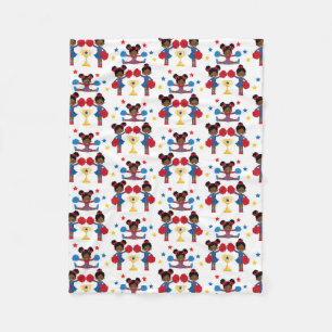 Cheerleading Team Trophy Pom Poms Red Blue Yellow Fleece Blanket