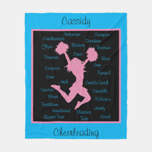 Cheerleading Terms Typography Pink Blue Fleece Blanket