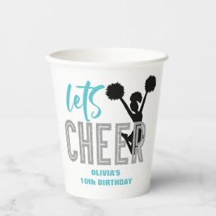 Cheerleading turquoise Silver Black Cheer Birthday Paper Cups