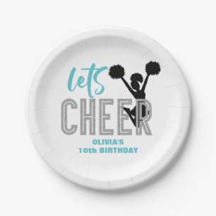 Cheerleading turquoise Silver Black Cheer Birthday Paper Plate
